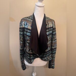 Anthropologie Elevenses Sequin Cropped Blazer Geometric Blue Black Extra Small